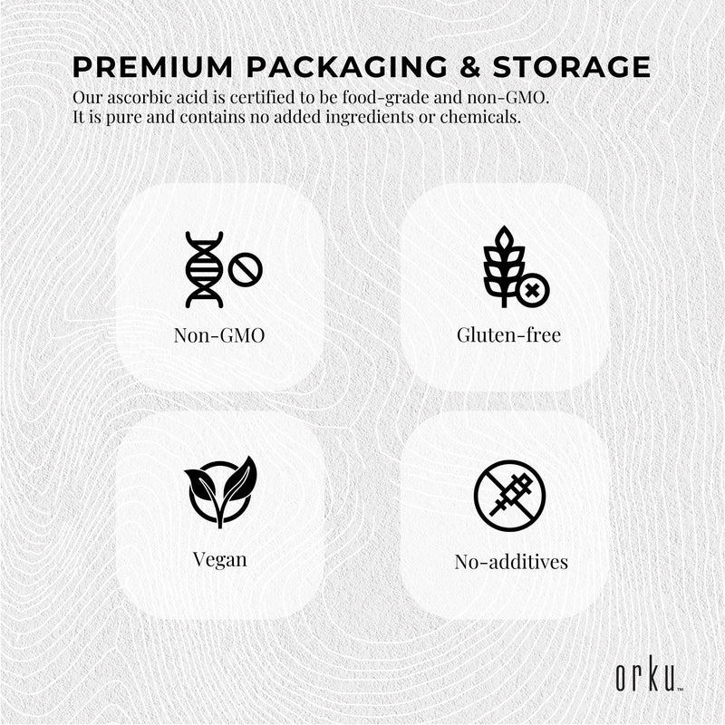 Orku 100g Vitamin C Powder Pure L-Ascorbic Acid - USP Grade Non-GMO