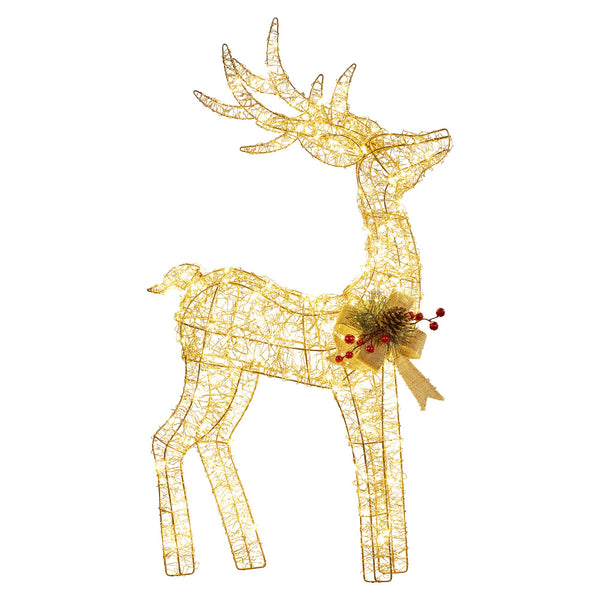 Christabelle Light Up Christmas Reindeer Display Indoor & Outdoor Decoration Warm White LED Lights Gold Bow Wire Frame
