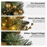 Christabelle 274cm Pre-lit Christmas Garland Gold Baubles Aa Battery Led Lights