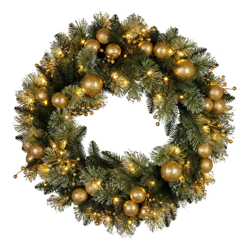Christabelle 61cm Christmas Wreath Battery-operated Warm White Light Gold Bauble