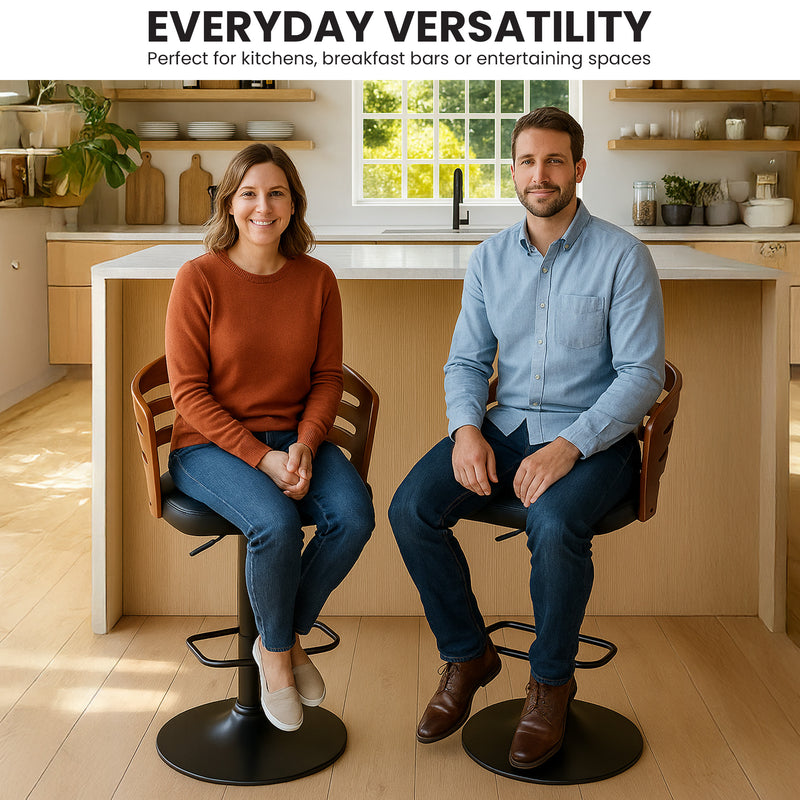 Sarantino Bentwood Walnut Barstool Leather Seat And Metal Base