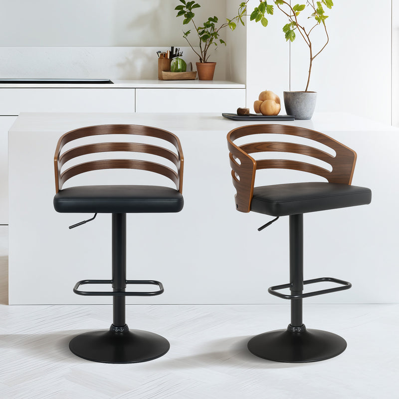 Sarantino Bentwood Walnut Barstool Leather Seat And Metal Base