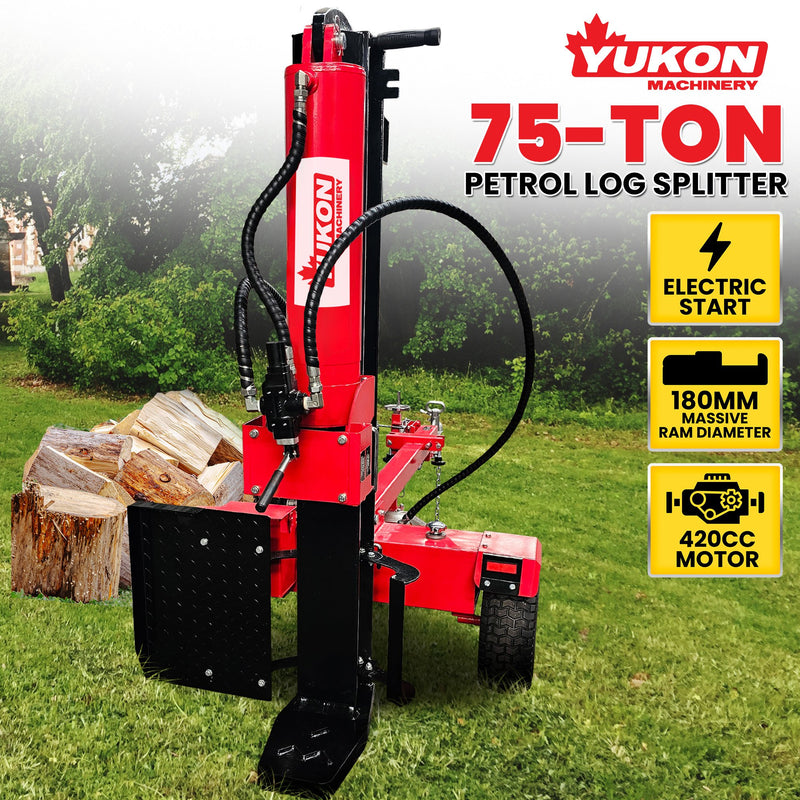 Log Splitter | 75 Ton Petrol Hydraulic Horizontal And Vertical Log Splitter | Electric Start | Yukon