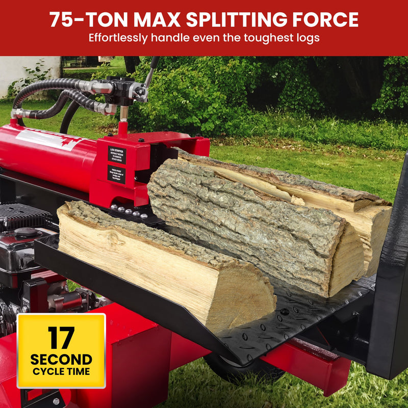 Log Splitter | 75 Ton Petrol Hydraulic Horizontal And Vertical Log Splitter | Electric Start | Yukon