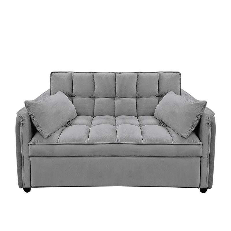 Sarantino Quincy 2-Seater Velvet Sofa Bed in Dark Grey with Wooden Frame and Tufted Design