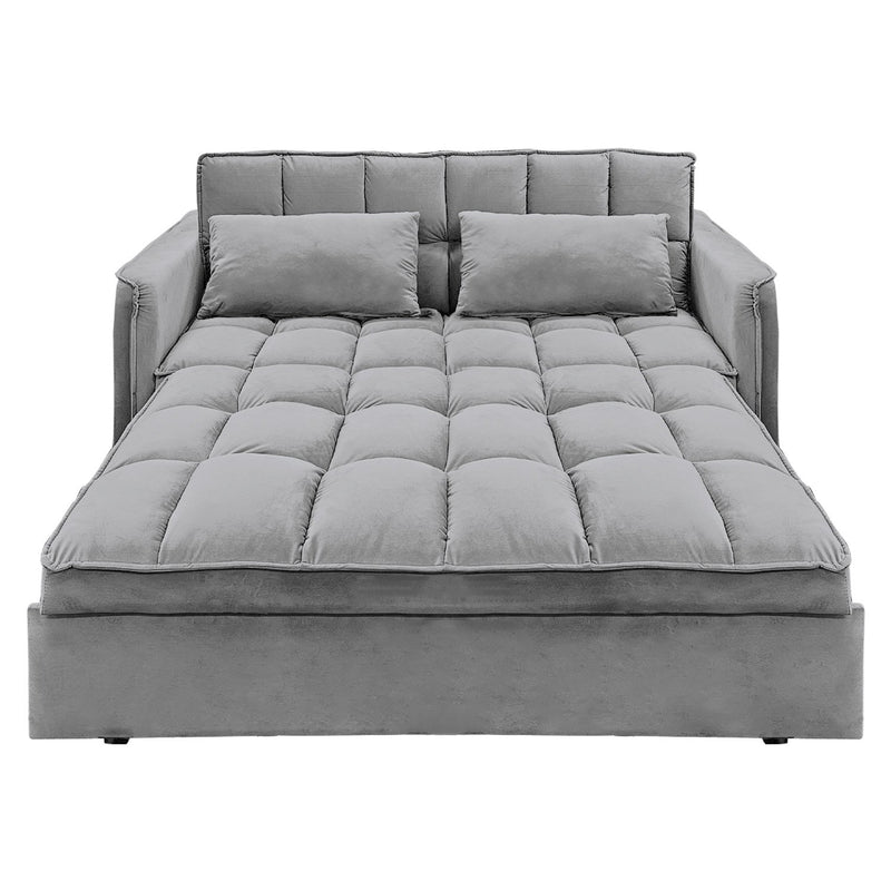 Sarantino Quincy 2-Seater Velvet Sofa Bed in Dark Grey with Wooden Frame and Tufted Design