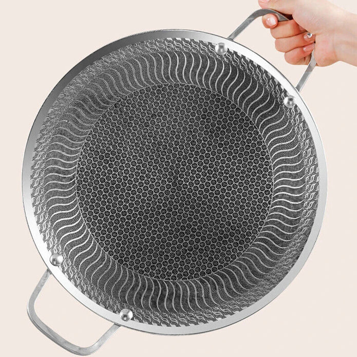 Honeycomb Non-Stick Grill Skewer Plate, 316 Stainless Steel, Portable Barbecue Grill with Handle, Universal Induction Cooktop Compatible, Round Shape, Outdoor Camping BBQ Accessory