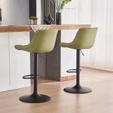 SERENITà AVO Green Modern Height Adjustable Swivel Bar Stools Upholstered Leather Barstool Kitchen Island Chairs with Metal Frame (Set of 2)