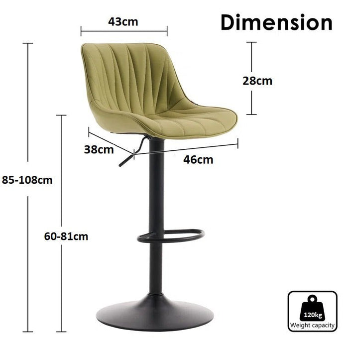 SERENITà AVO Green Modern Height Adjustable Swivel Bar Stools Upholstered Leather Barstool Kitchen Island Chairs with Metal Frame (Set of 2)