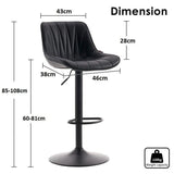 SERENITà Black Modern Height Adjustable Swivel Bar Stools Upholstered Leather Barstool Kitchen Island Chairs with Metal Frame (Set of 2)