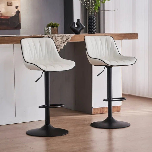 SERENITà White Modern Height Adjustable Swivel Bar Stools Upholstered Leather Barstool Kitchen Island Chairs with Metal Frame (Set of 2)