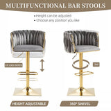 SERENITà Modern Velvet Breakfast Bar Stools Swivel Barstools Adjustable Counter Stools with Backrest Set of 2 Grey