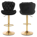 SERENITà Swivel Bar Stools Set of 2 Counter Height Barstools with Back Velvet Upholstered Adjustable Stool Chair Mid Century Modern Bar Stool for Kitchen Island (Black)