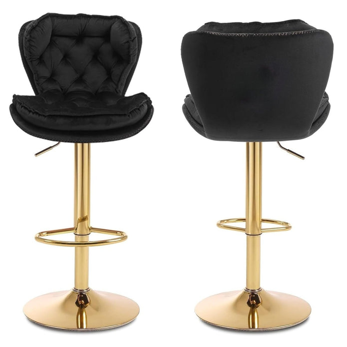 SERENITà Swivel Bar Stools Set of 2 Counter Height Barstools with Back Velvet Upholstered Adjustable Stool Chair Mid Century Modern Bar Stool for Kitchen Island (Black)