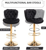 SERENITà Swivel Bar Stools Set of 2 Counter Height Barstools with Back Velvet Upholstered Adjustable Stool Chair Mid Century Modern Bar Stool for Kitchen Island (Black)