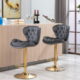 SERENITà Swivel Bar Stools Set of 2 Counter Height Barstools with Back Velvet Upholstered Adjustable Stool Chair Min Century Modern Bar Stool for Kitchen Island (Grey)