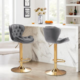 SERENITà Swivel Bar Stools Set of 2 Counter Height Barstools with Back Velvet Upholstered Adjustable Stool Chair Min Century Modern Bar Stool for Kitchen Island (Grey)