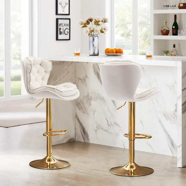 SERENITà Swivel Bar Stools Set of 2 Counter Height Barstools with Back Velvet Upholstered Adjustable Stool Chair Min Century Modern Bar Stool for Kitchen Island (Ivory)
