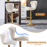 SERENITà Swivel Bar Stools Set of 2 Counter Height Barstools with Back Velvet Upholstered Adjustable Stool Chair Min Century Modern Bar Stool for Kitchen Island (Ivory)
