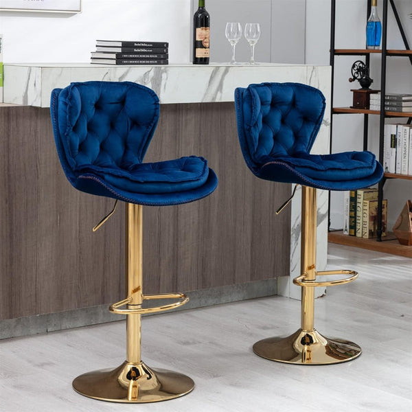 SERENITà Swivel Bar Stools Set of 2 Counter Height Barstools with Back Velvet Upholstered Adjustable Stool Chair Mid Century Modern Bar Stool for Kitchen Island (Navy Blue)