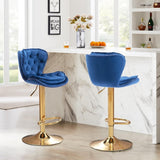 SERENITà Swivel Bar Stools Set of 2 Counter Height Barstools with Back Velvet Upholstered Adjustable Stool Chair Mid Century Modern Bar Stool for Kitchen Island (Navy Blue)