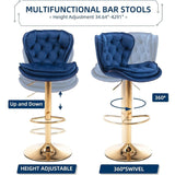 SERENITà Swivel Bar Stools Set of 2 Counter Height Barstools with Back Velvet Upholstered Adjustable Stool Chair Mid Century Modern Bar Stool for Kitchen Island (Navy Blue)