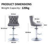SERENITà Gray Velvet Bar Stools Adjustable Swivel Counter Height Chairs with Tufted Back and Nailhead Trim for Kitchen Island Pub Restaurant (2Pcs, Chrome Metal, Grey)