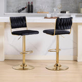 SERENITà  2x Velvet Bar Stools with Braided Back Elegant Kitchen High Chairs, Kitchen Island Stools Adjustable Height Swivel Bar Chairs with Gold Legs for Home-Black