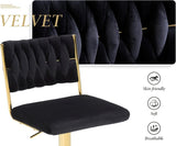 SERENITà  2x Velvet Bar Stools with Braided Back Elegant Kitchen High Chairs, Kitchen Island Stools Adjustable Height Swivel Bar Chairs with Gold Legs for Home-Black