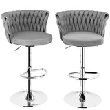 SERENITà Modern Silver Swivel Upholstered Velvet Adjustable Height Counter Stool with Metal Frame Grey (Set of 2)