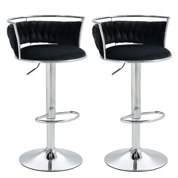 SERENITà Silver Swivel Upholstered Velvet Adjustable Height Counter Stool with Metal Frame Black (Set of 2)