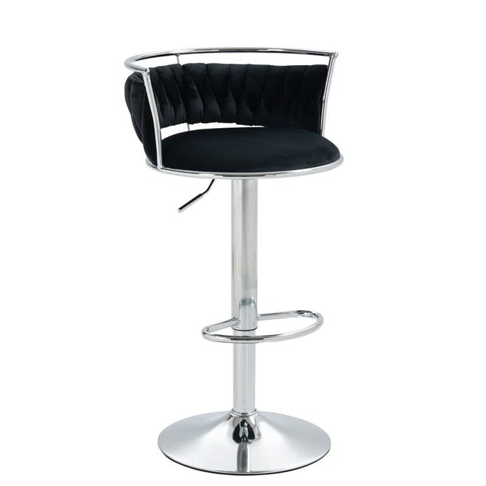 SERENITà Silver Swivel Upholstered Velvet Adjustable Height Counter Stool with Metal Frame Black (Set of 2)