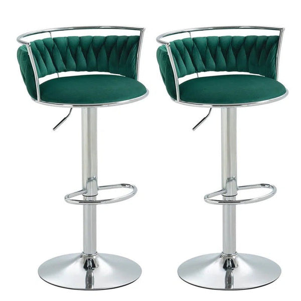 SERENITà Silver Swivel Upholstered Velvet Adjustable Height Counter Stool with Metal Frame Emerald Green (Set of 2)