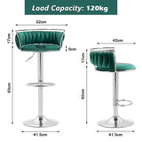 SERENITà Silver Swivel Upholstered Velvet Adjustable Height Counter Stool with Metal Frame Emerald Green (Set of 2)