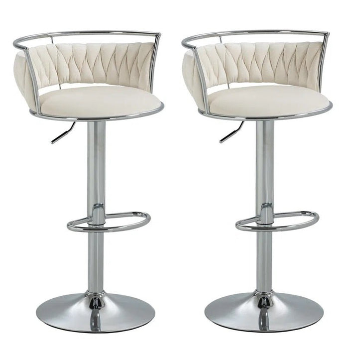 SERENITà Silver Swivel Upholstered Velvet Adjustable Height Counter Stool with Metal Frame White (Set of 2)