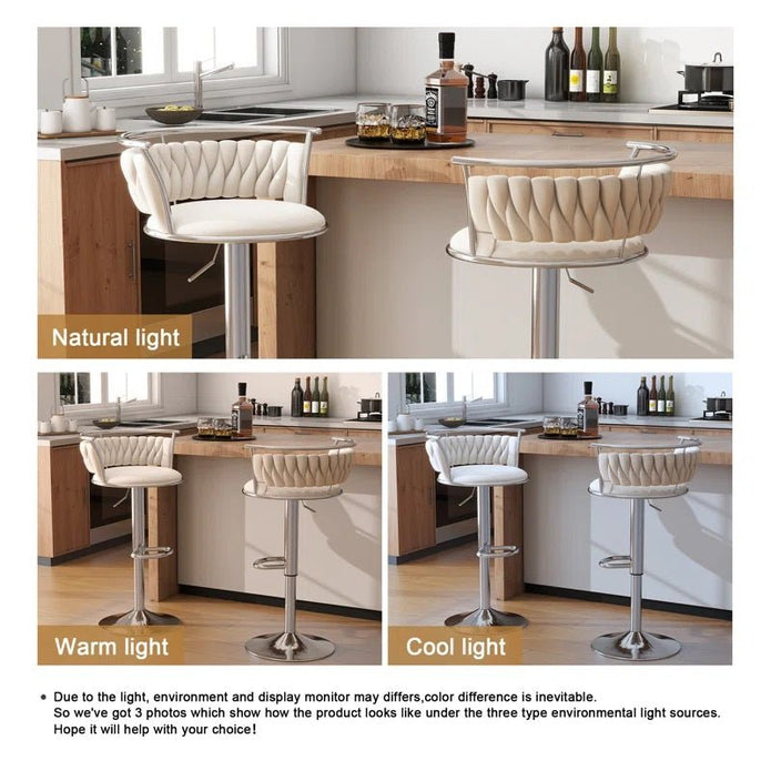 SERENITà Silver Swivel Upholstered Velvet Adjustable Height Counter Stool with Metal Frame White (Set of 2)