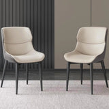 Dark Grey Italian Minimal List Dining Chairs PU Retro Chair Cafe Kitchen Modern Metal Legs x2
