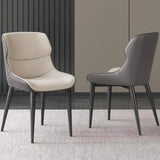 Dark Grey Italian Minimal List Dining Chairs PU Retro Chair Cafe Kitchen Modern Metal Legs x2