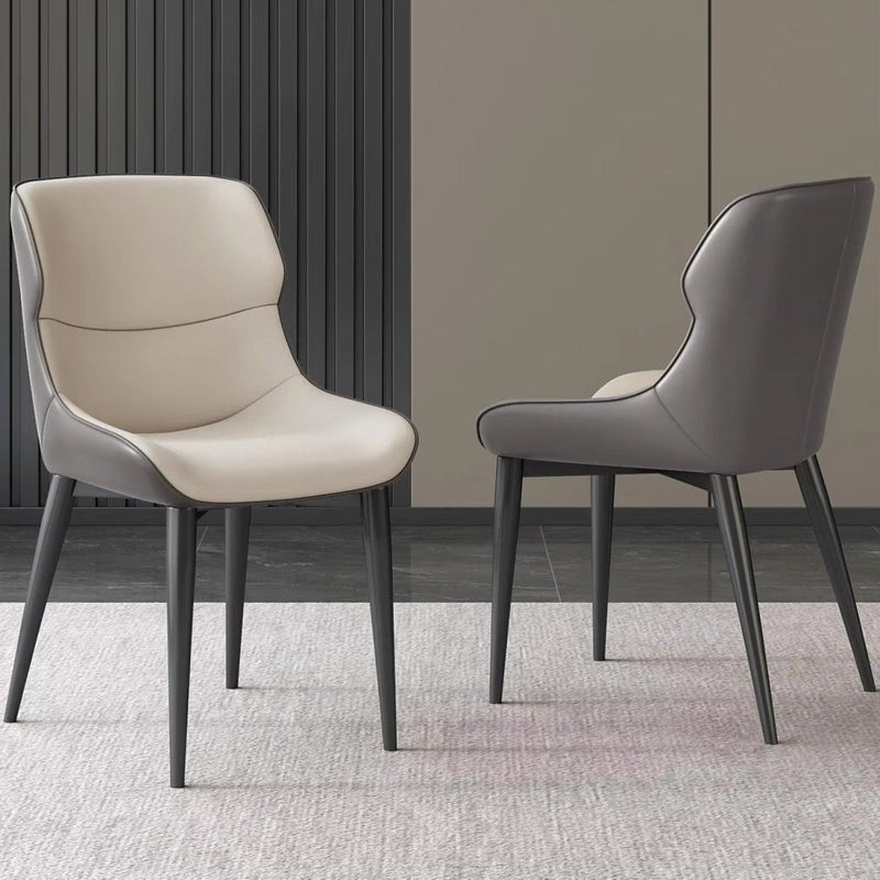 Dark Grey Italian Minimal List Dining Chairs PU Retro Chair Cafe Kitchen Modern Metal Legs x2