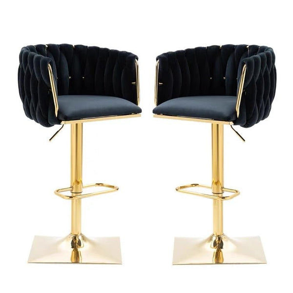 SERENITà Modern Velvet Breakfast Bar Stools Swivel Barstools Adjustable Counter Stools with Backrest Set of 2 Black