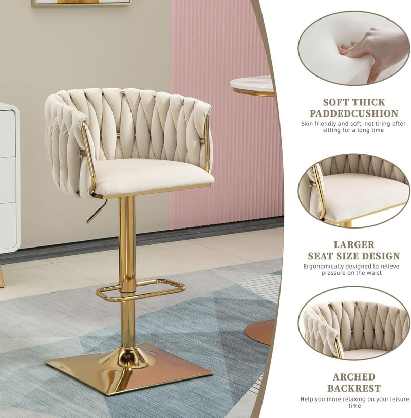 SERENITà Modern Velvet Breakfast Bar Stools Swivel Barstools Adjustable Counter Stools with Backrest Set of 2 iVORY