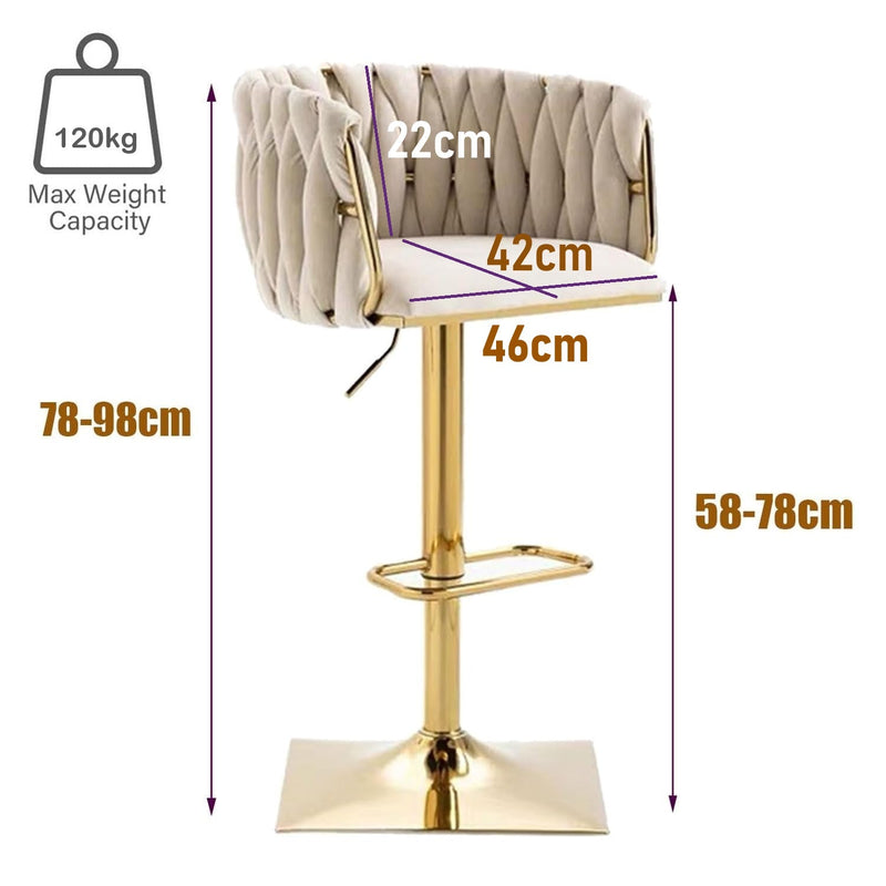 SERENITà Modern Velvet Breakfast Bar Stools Swivel Barstools Adjustable Counter Stools with Backrest Set of 2 iVORY