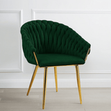 SERENITà Emerald Green Modern Velvet Dining Chairs, Upholstered Living Room Chair with Woven Back and Golden Metal Legs, Mid-Century Accent Set of 2