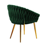 SERENITà Emerald Green Modern Velvet Dining Chairs, Upholstered Living Room Chair with Woven Back and Golden Metal Legs, Mid-Century Accent Set of 2