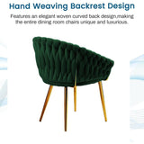 SERENITà Emerald Green Modern Velvet Dining Chairs, Upholstered Living Room Chair with Woven Back and Golden Metal Legs, Mid-Century Accent Set of 2