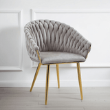 SERENITà Grey Modern Velvet Dining Chairs, Upholstered Living Room Chair with Woven Back and Golden Metal Legs, Mid-Century Accent Set of 2