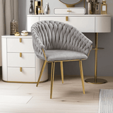 SERENITà Grey Modern Velvet Dining Chairs, Upholstered Living Room Chair with Woven Back and Golden Metal Legs, Mid-Century Accent Set of 2