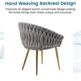 SERENITà Grey Modern Velvet Dining Chairs, Upholstered Living Room Chair with Woven Back and Golden Metal Legs, Mid-Century Accent Set of 2