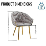 SERENITà Grey Modern Velvet Dining Chairs, Upholstered Living Room Chair with Woven Back and Golden Metal Legs, Mid-Century Accent Set of 2