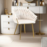 SERENITà Ivory Modern Velvet Dining Chairs, Upholstered Living Room Chair with Woven Back and Golden Metal Legs, Mid-Century Accent Set of 2